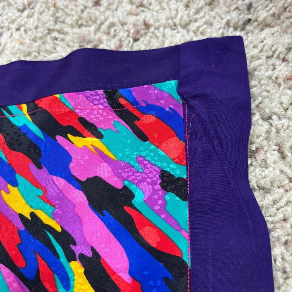 VTG Purple Colorful Abstract Camo Art‎ Damask Large Square Scarf Glamoratti